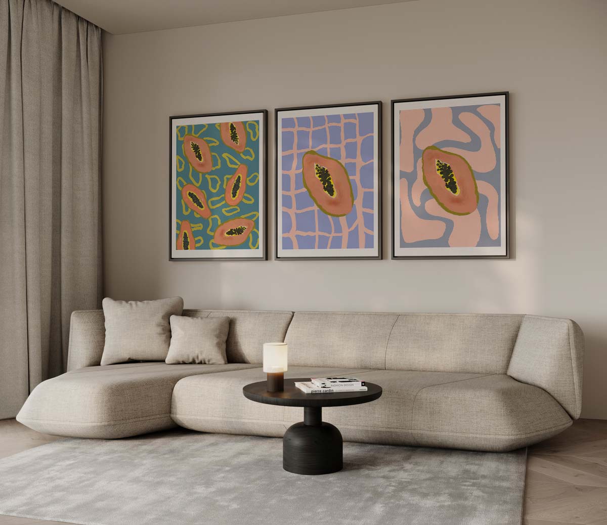 Papaja’s op grafische achtergronden Kunstwerk-canvas-dibond-plexiglas-wanddecoratie-WallArtistic
