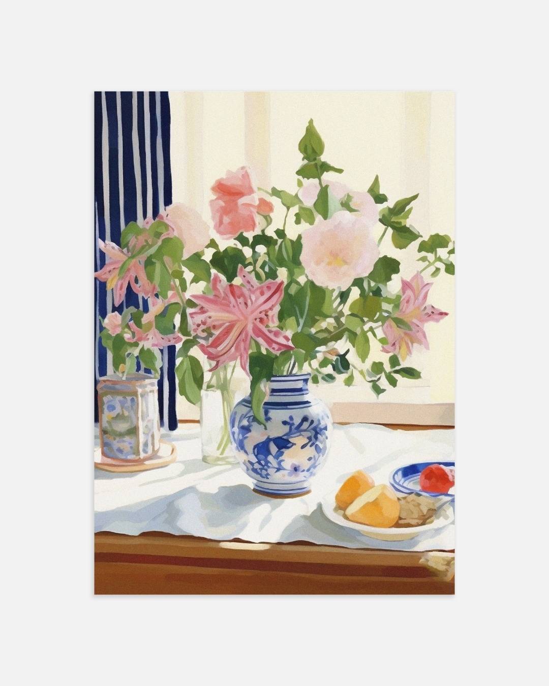 Stilleven met bloemen en fruit Poster