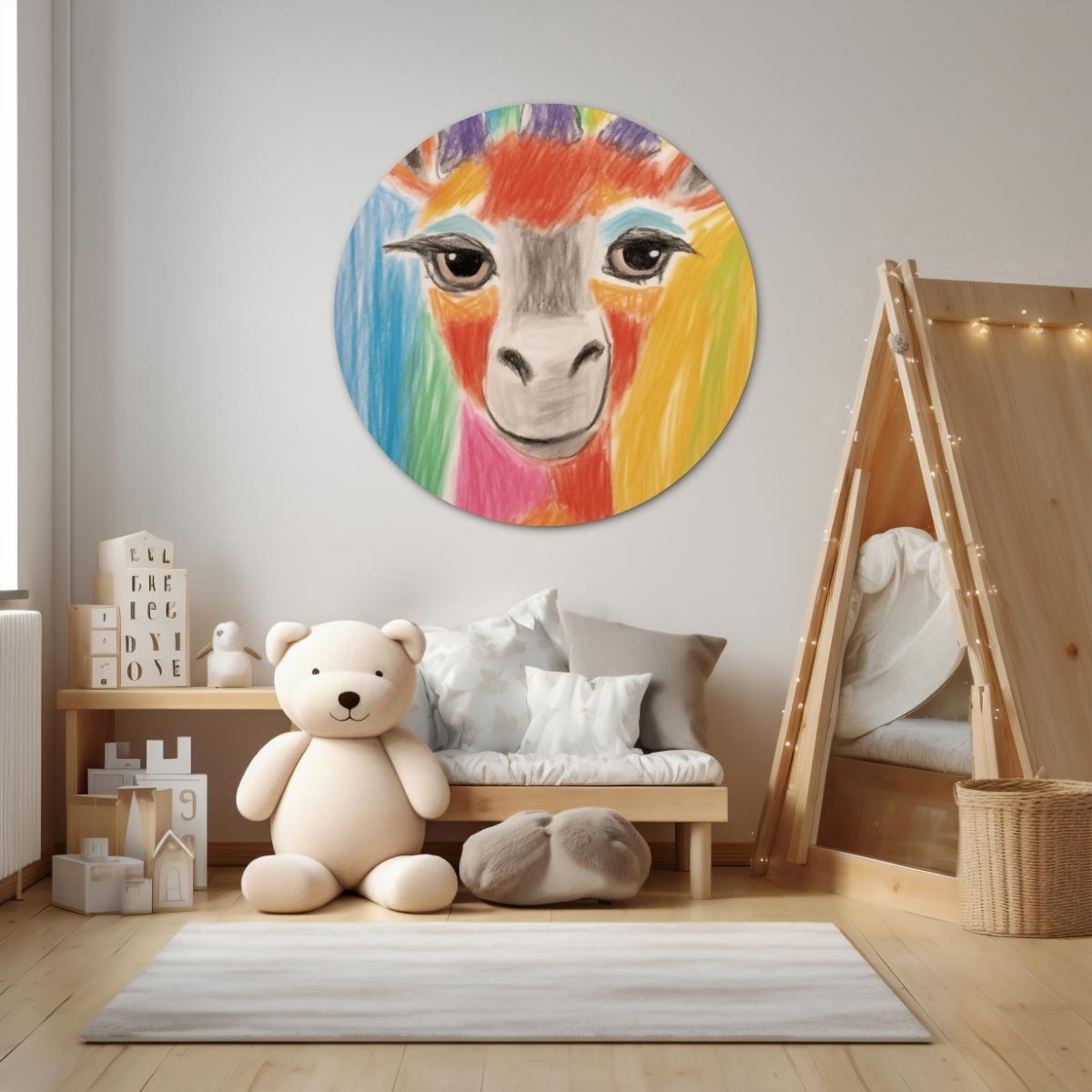 Regenboog giraffe Muurcirkel-WallArtistic