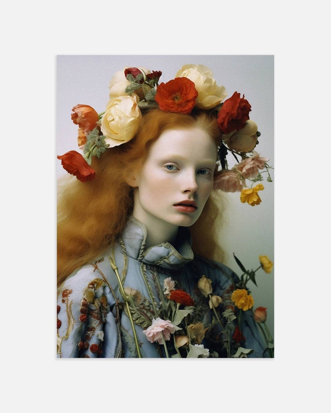 Dromerig portret met bloemen Poster