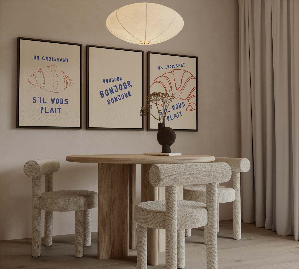 Franse ontbijtillustraties met croissants en typografie