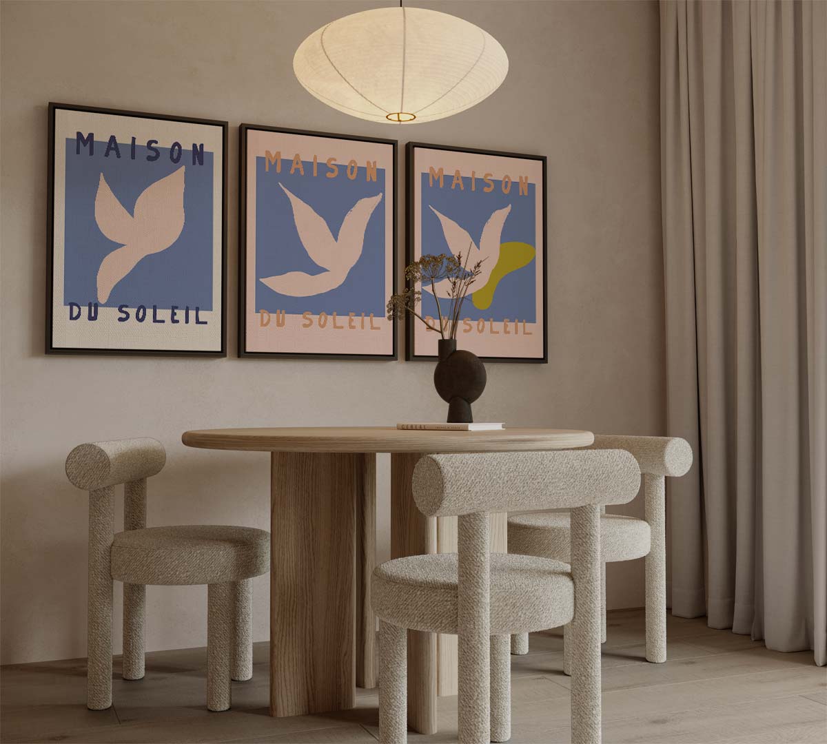 Zomerse duiven in retrostijl Kunstwerk-canvas-dibond-plexiglas-wanddecoratie-WallArtistic