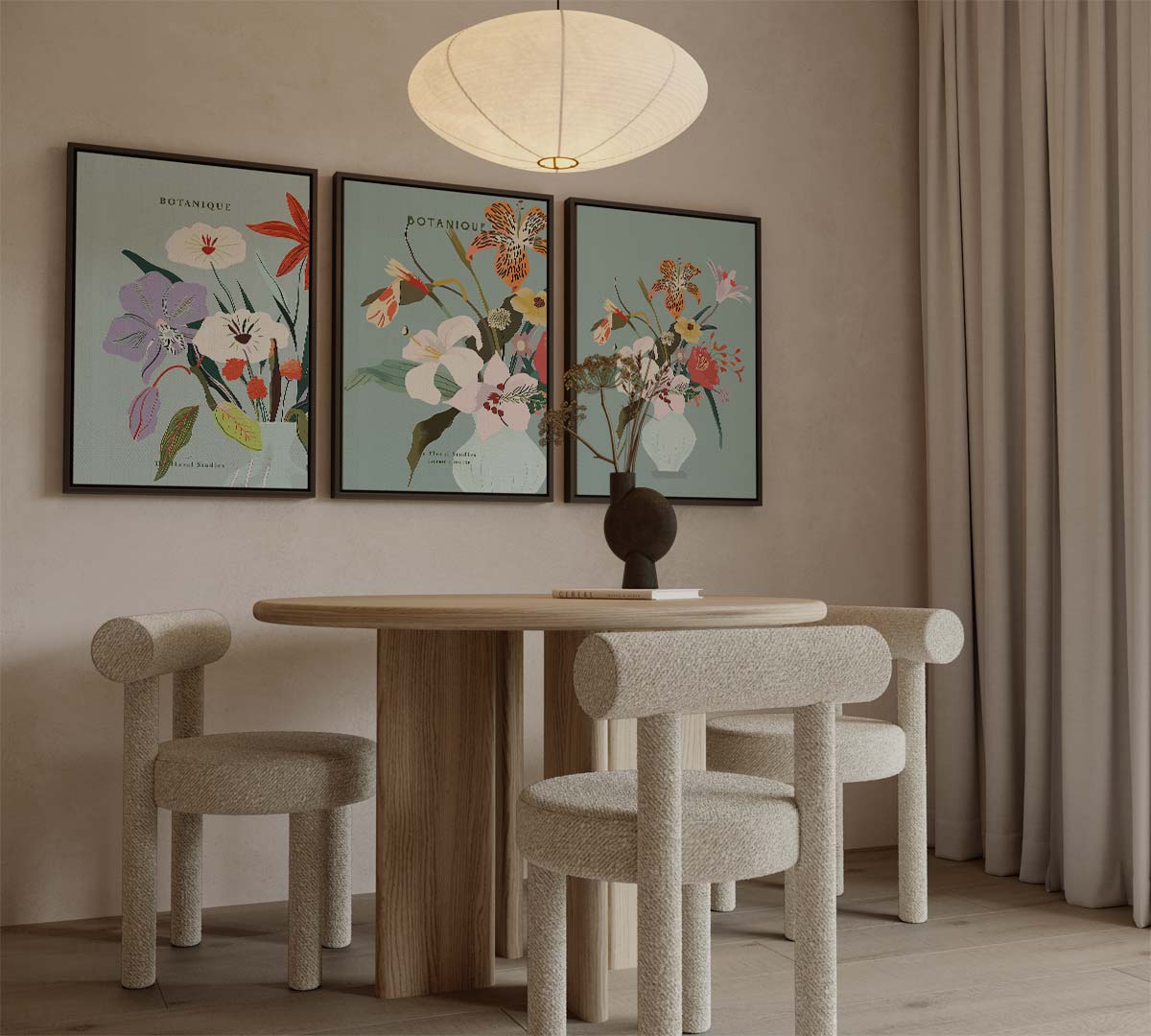 Botanische vazen met pastelbloemen Kunstwerk-canvas-dibond-plexiglas-wanddecoratie-WallArtistic