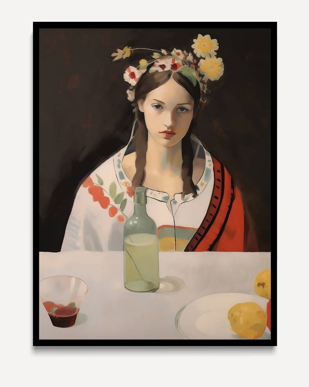 Meisje met bloemenkrans Kunstwerk-canvas-dibond-plexiglas-wanddecoratie-WallArtistic