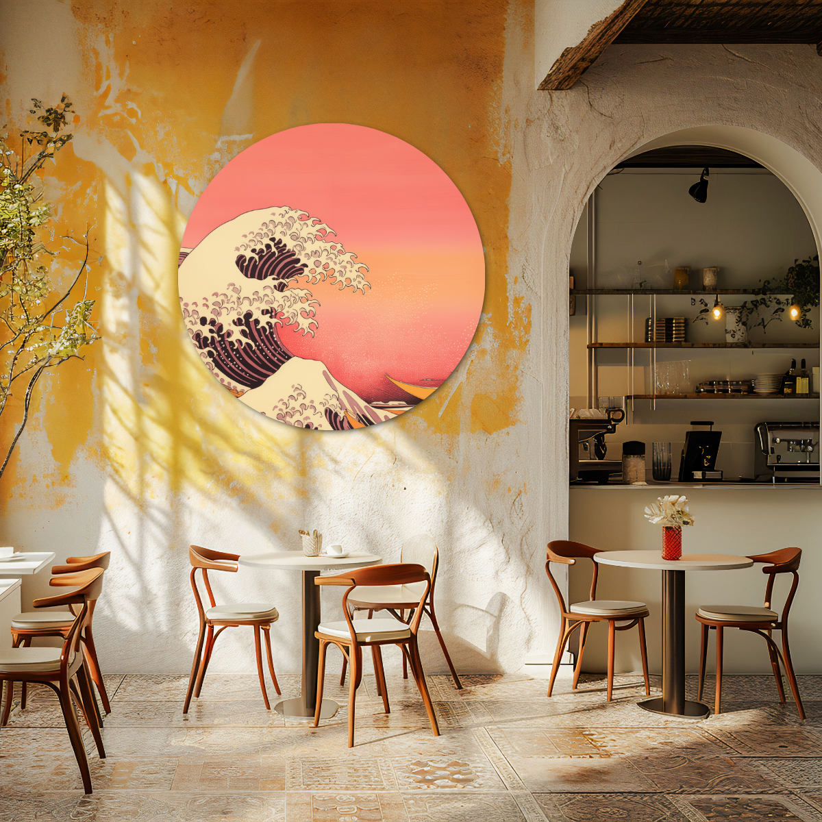 Golven van de zonsondergang - Japanse Muurcirkel-WallArtistic