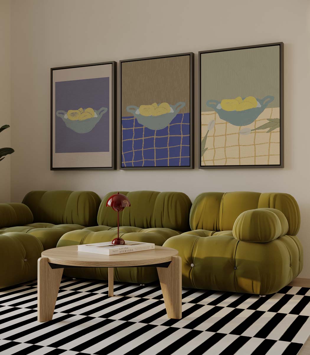 Citroenen in abstract servies Kunstwerk-canvas-dibond-plexiglas-wanddecoratie-WallArtistic