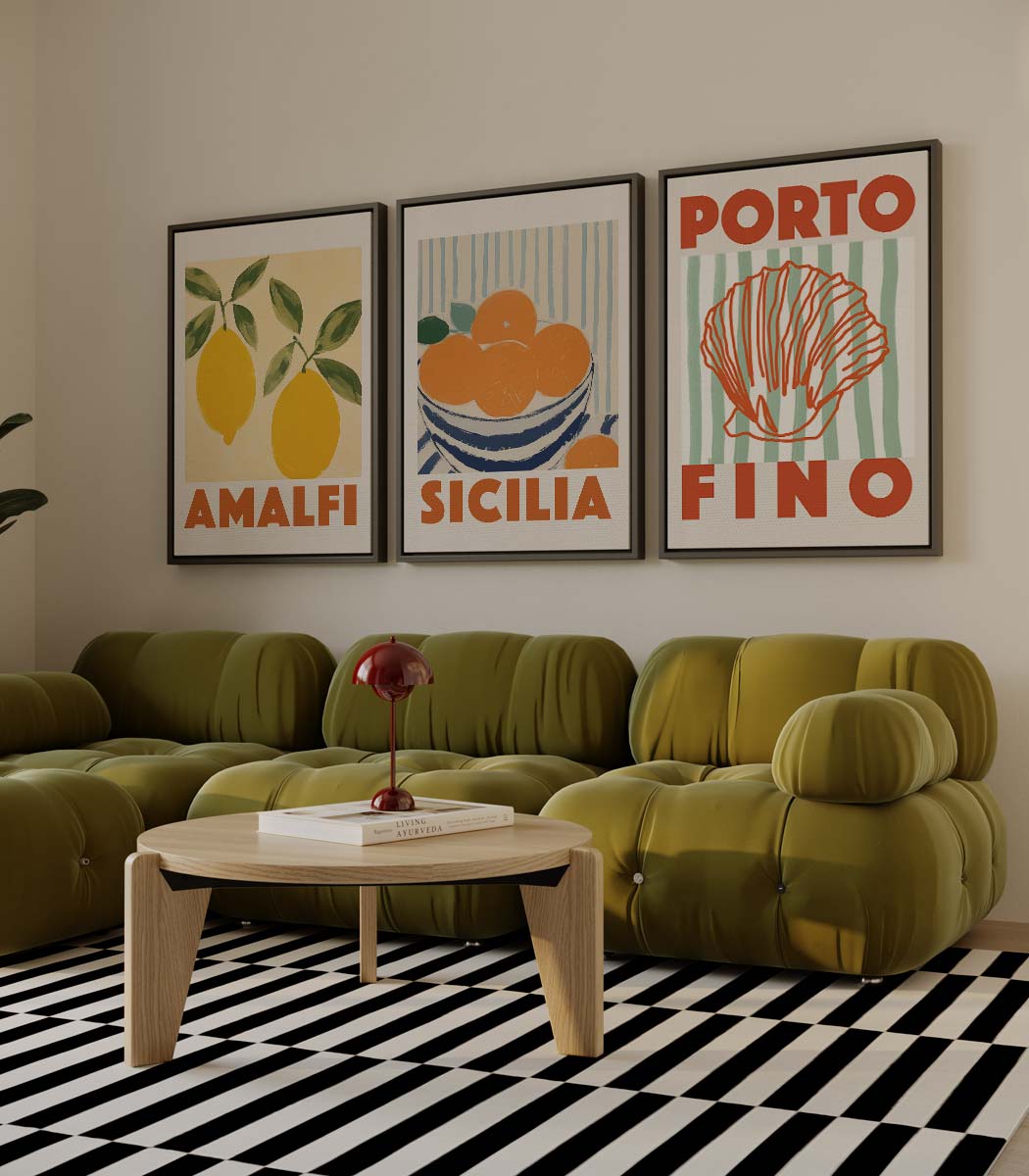 Italiaanse kustplaatsen met citrusaccenten Kunstwerk-canvas-dibond-plexiglas-wanddecoratie-WallArtistic