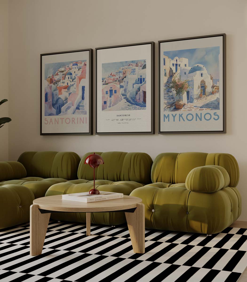 Mediterrane dorpen in aquarelstijl Kunstwerk-canvas-dibond-plexiglas-wanddecoratie-WallArtistic