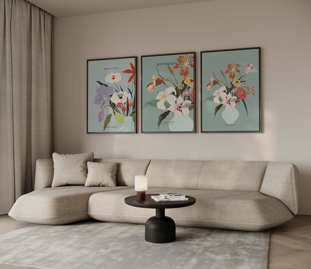 Botanische vazen met pastelbloemen Kunstwerk-canvas-dibond-plexiglas-wanddecoratie-WallArtistic