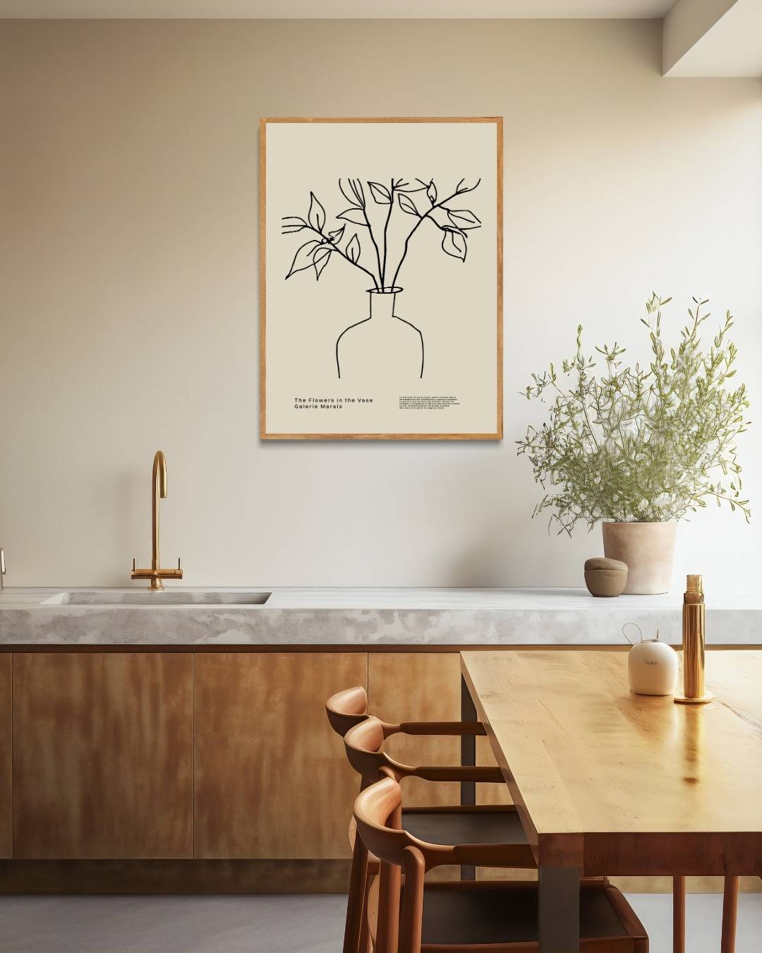 Lijntekening bloemen in vaas Poster