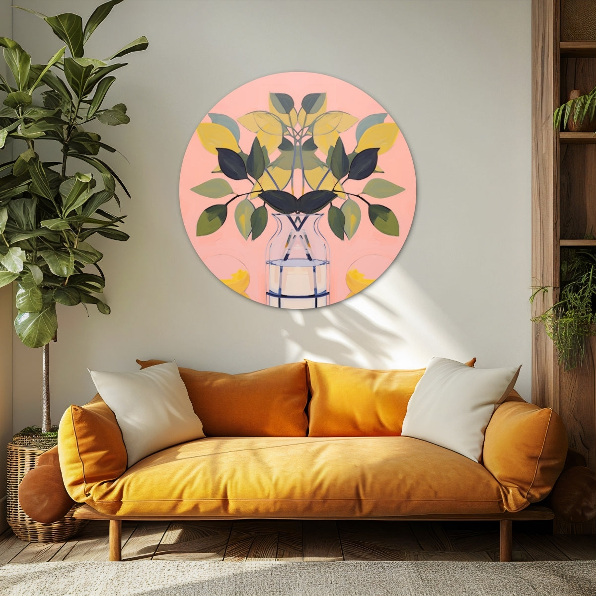 Bladeren in Vaas Muurcirkel-WallArtistic