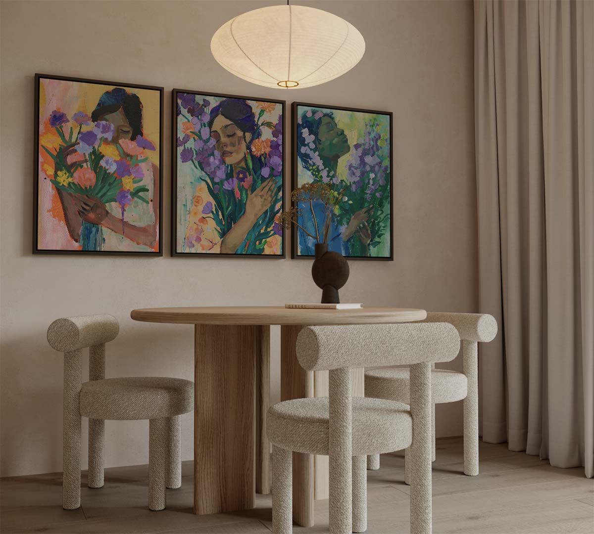 Vrouwen met bloemen in expressieve stijl Kunstwerk-canvas-dibond-plexiglas-wanddecoratie-WallArtistic