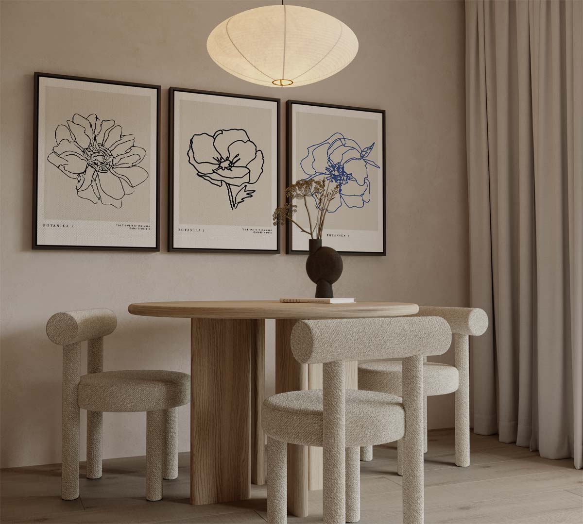 Botanische lijntekeningen in blauw