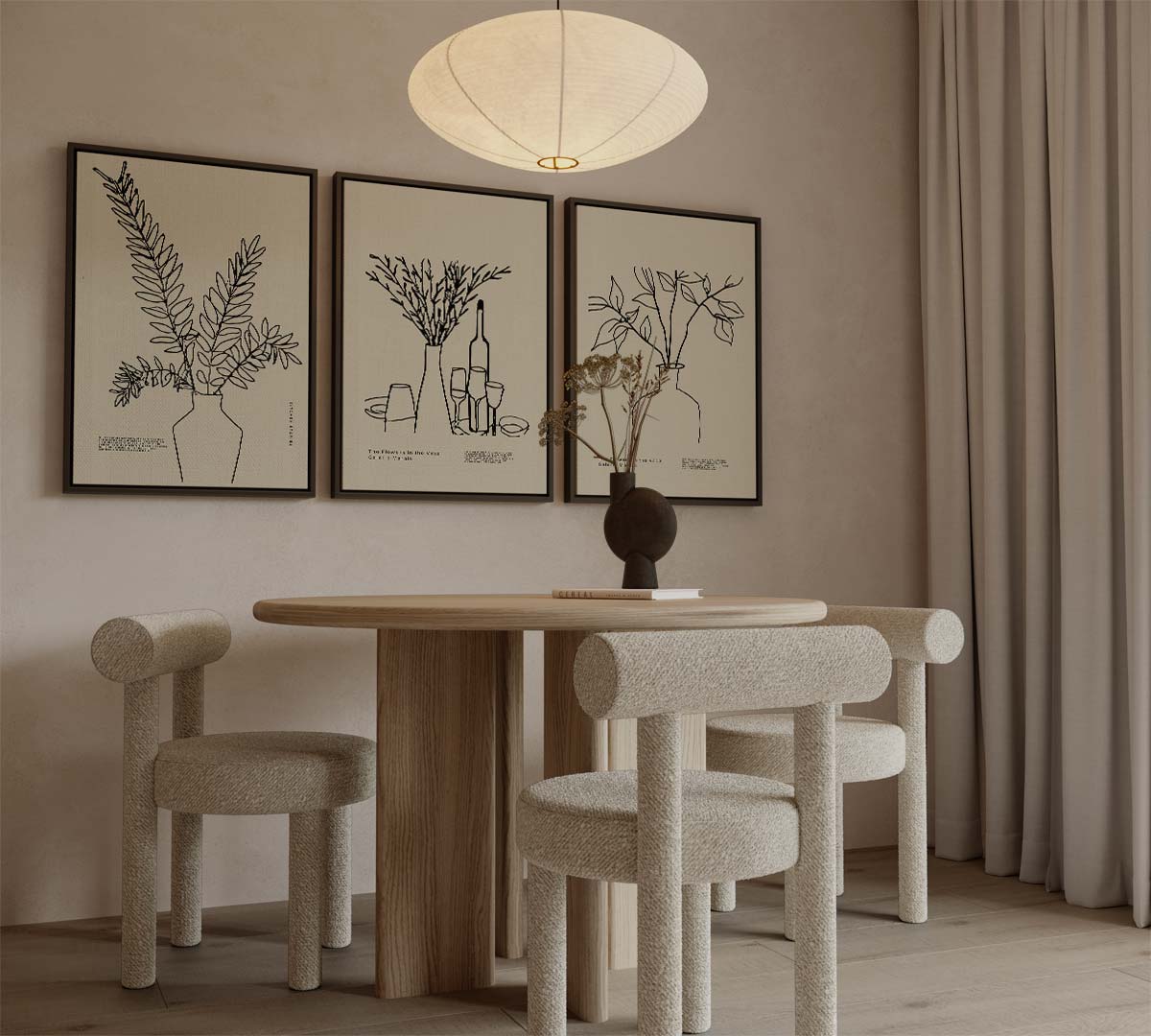 Botanische lijnkunst in vaas Kunstwerk-canvas-dibond-plexiglas-wanddecoratie-WallArtistic