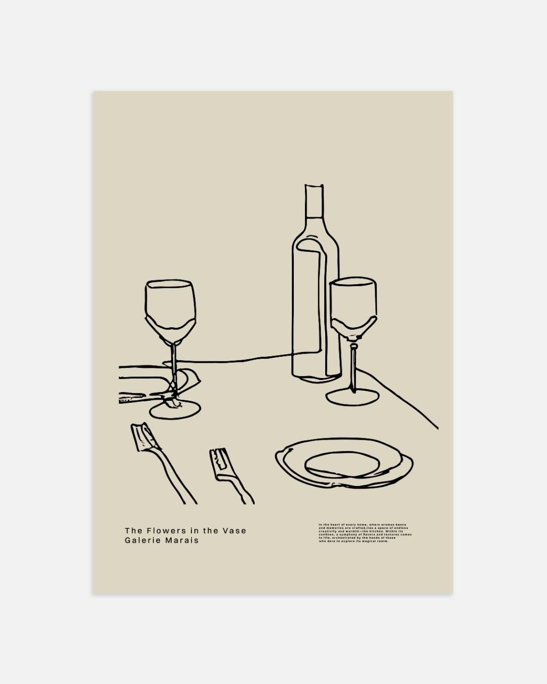 Tafelsetting met wijn schets Poster