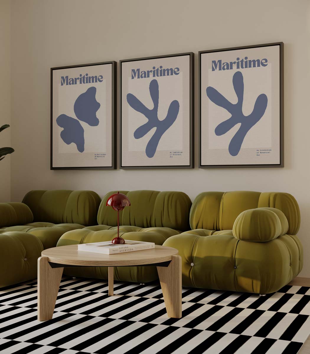 Maritime vormen in blauw Kunstwerk-canvas-dibond-plexiglas-wanddecoratie-WallArtistic