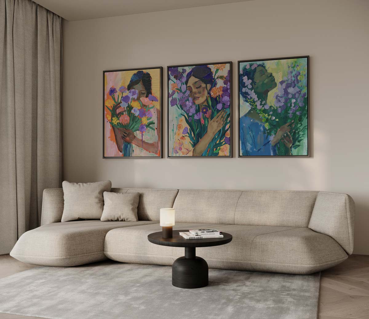 Vrouwen met bloemen in expressieve stijl Kunstwerk-canvas-dibond-plexiglas-wanddecoratie-WallArtistic