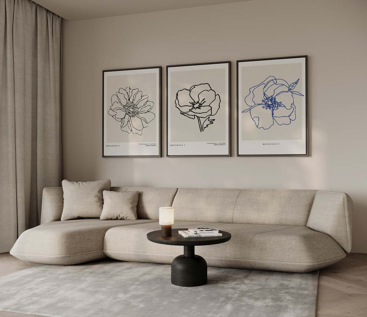 Botanische lijntekeningen in blauw Kunstwerk-canvas-dibond-plexiglas-wanddecoratie-WallArtistic