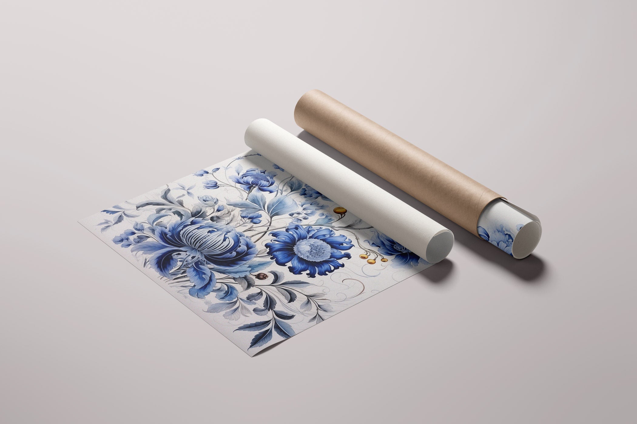 Blauwe bloemen in Delftsblauwe stijl Poster
