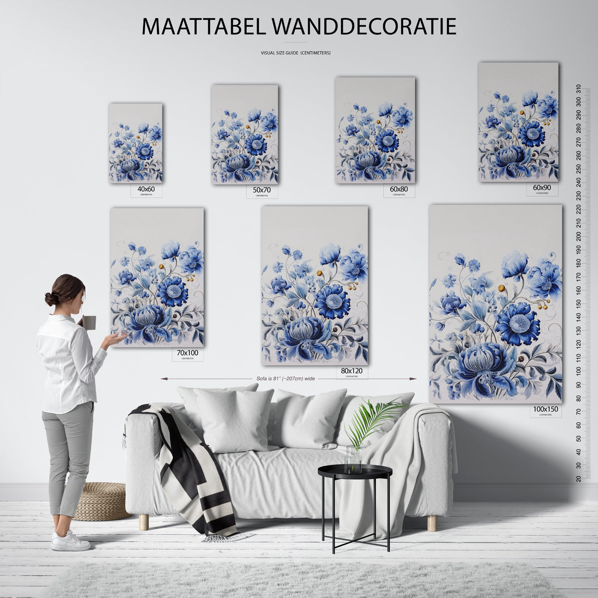 Blauwe bloemen in Delftsblauwe stijl Poster