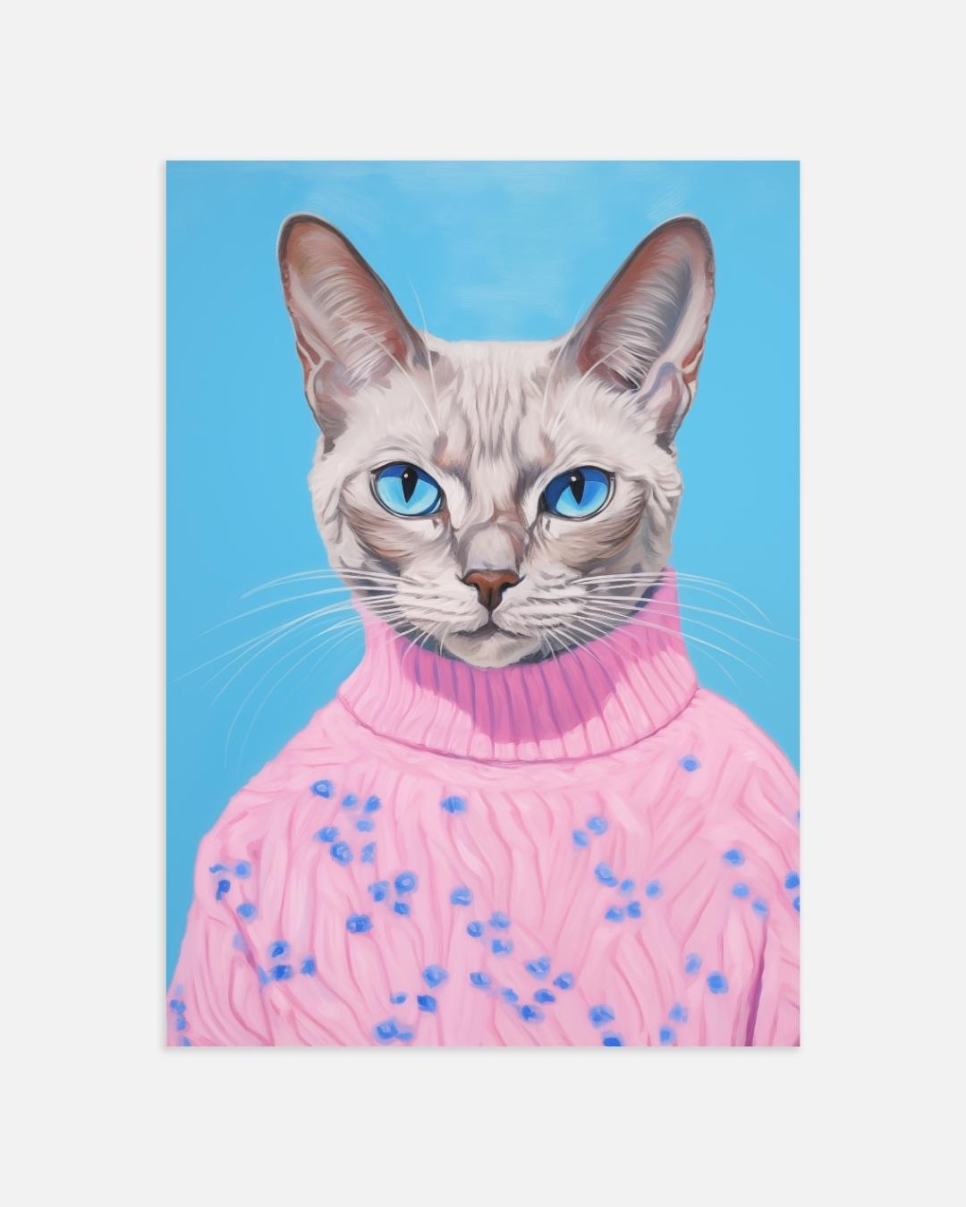 Stijlvolle kat in roze trui Poster