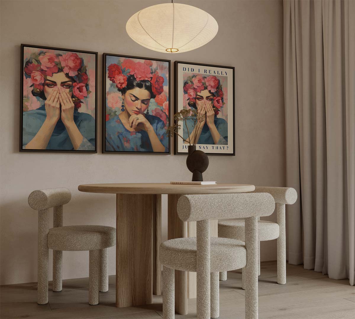 Vrouw met bloemenkroon, tekst 'DID I REALLY JUST SAY THAT?' Kunstwerk-canvas-dibond-plexiglas-wanddecoratie-WallArtistic