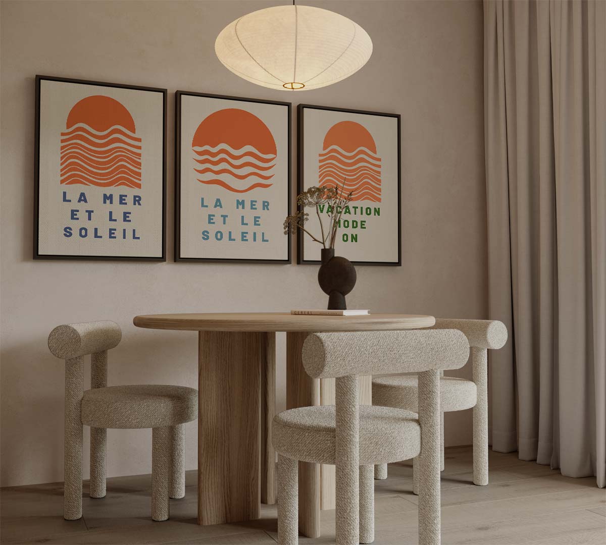 Zon en zee in grafisch patroon Kunstwerk-canvas-dibond-plexiglas-wanddecoratie-WallArtistic