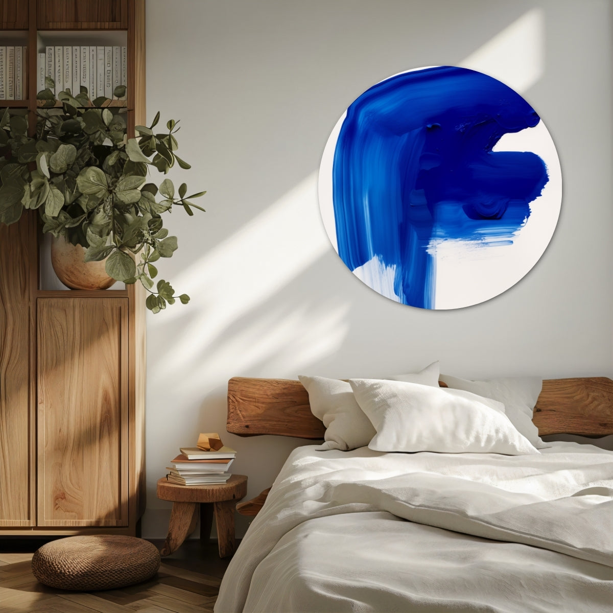 Blauwe Penseelstreekt Muurcirkel-WallArtistic