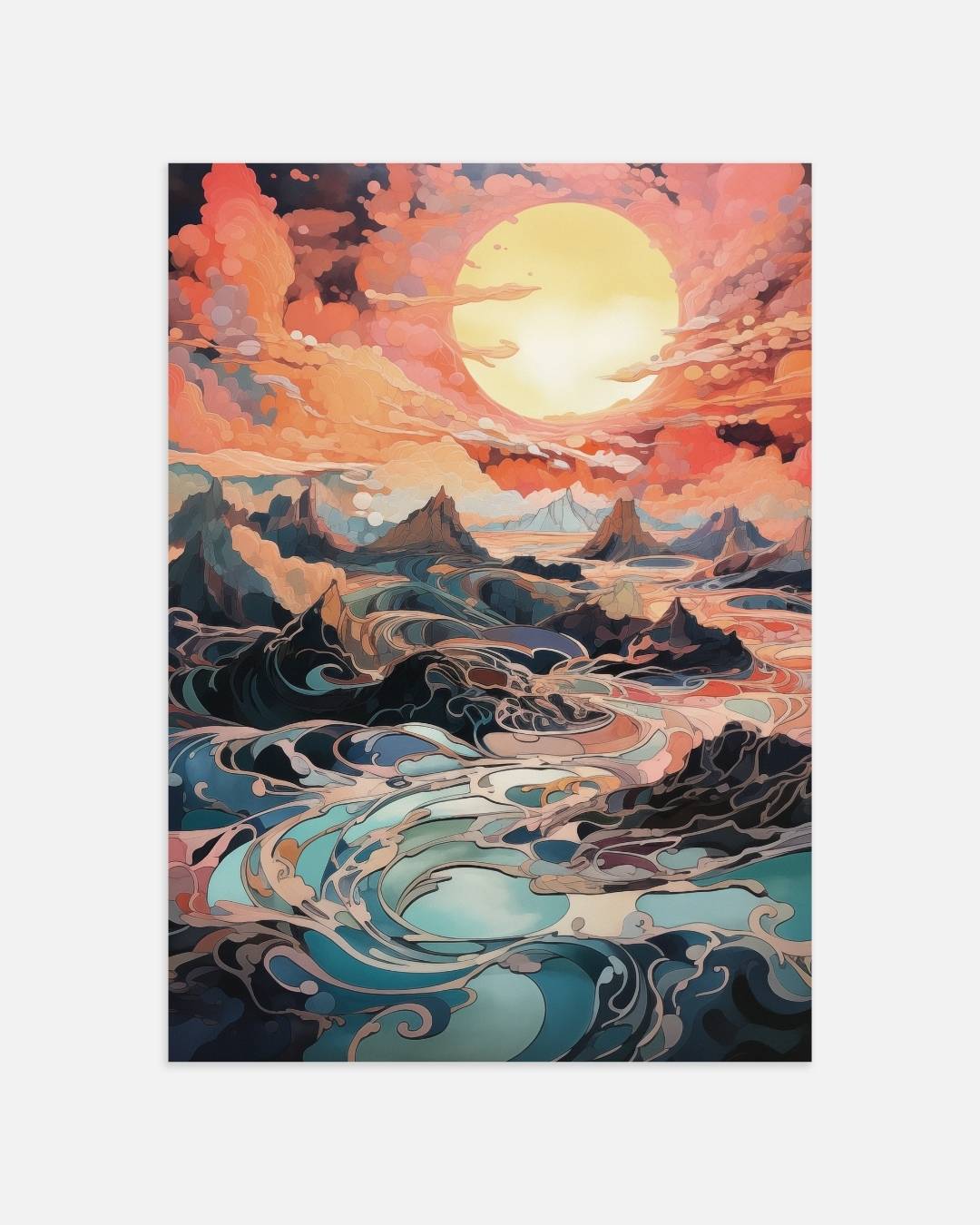 Abstracte zonsondergang aan zee Poster