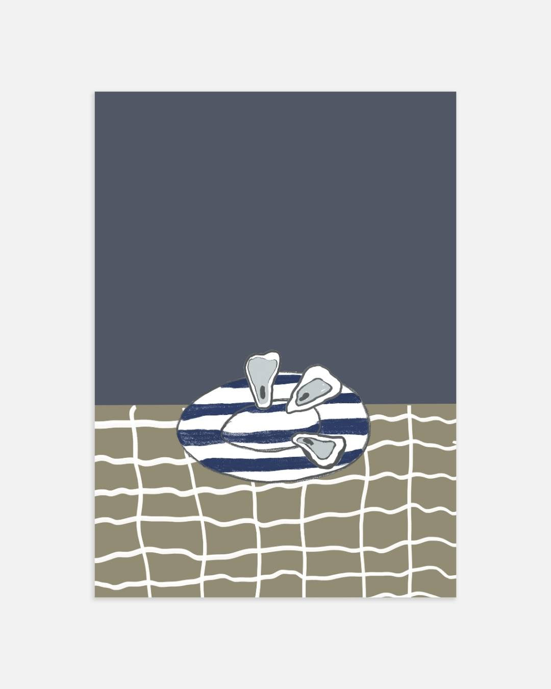 Oesters op gestreept servies Poster