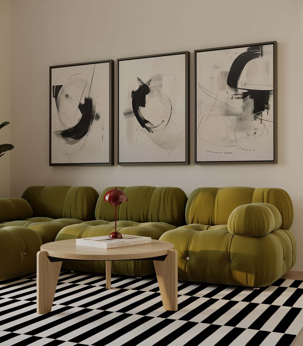 Zwart-witte penseelstreken I Kunstwerk-canvas-dibond-plexiglas-wanddecoratie-WallArtistic