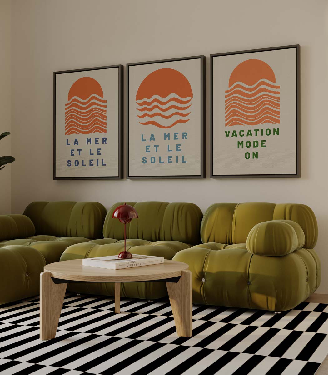 Zon en zee in grafisch patroon Kunstwerk-canvas-dibond-plexiglas-wanddecoratie-WallArtistic