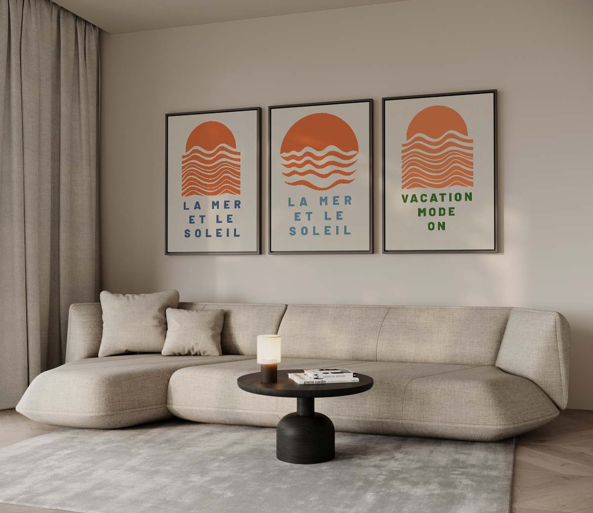 Zon en zee in grafisch patroon Kunstwerk-canvas-dibond-plexiglas-wanddecoratie-WallArtistic