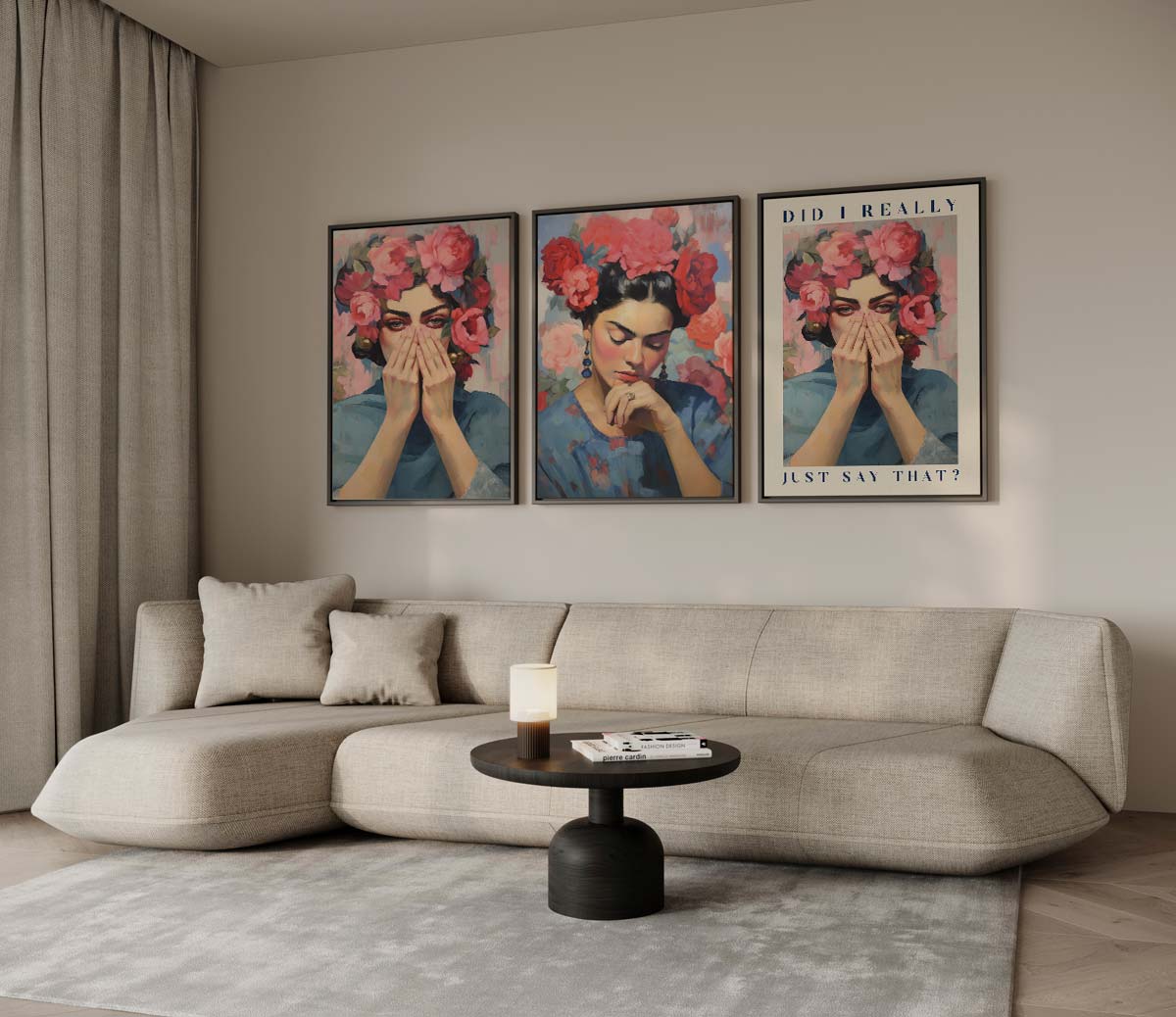 Vrouw met bloemenkroon, tekst 'DID I REALLY JUST SAY THAT?' Kunstwerk-canvas-dibond-plexiglas-wanddecoratie-WallArtistic