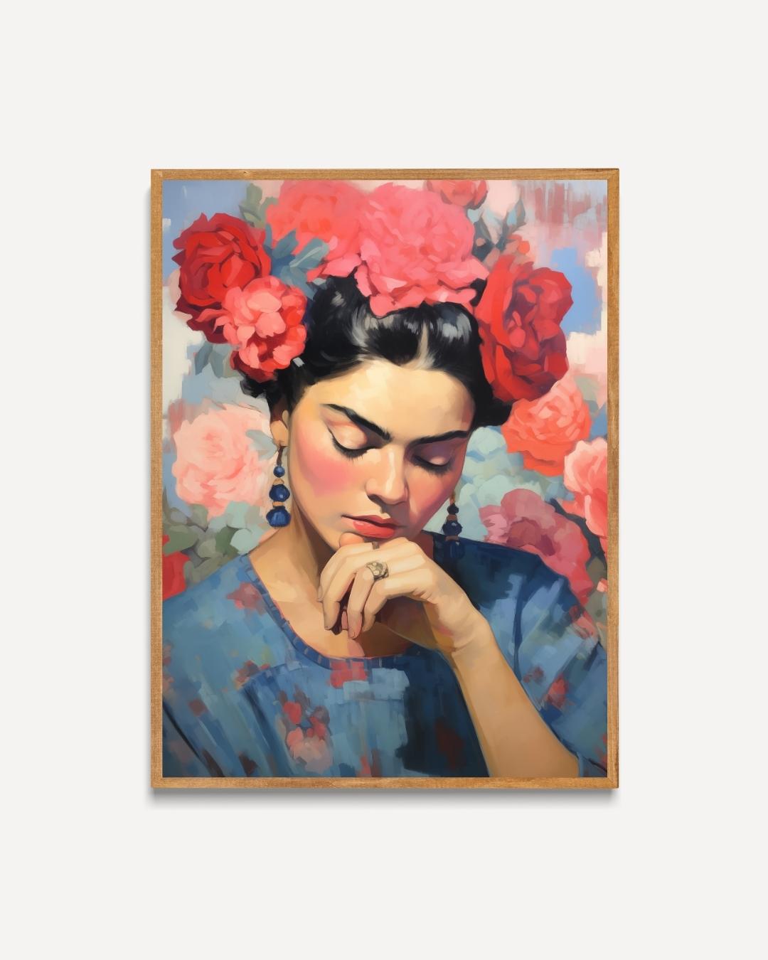 Dromerige vrouw met bloemenkroon Poster