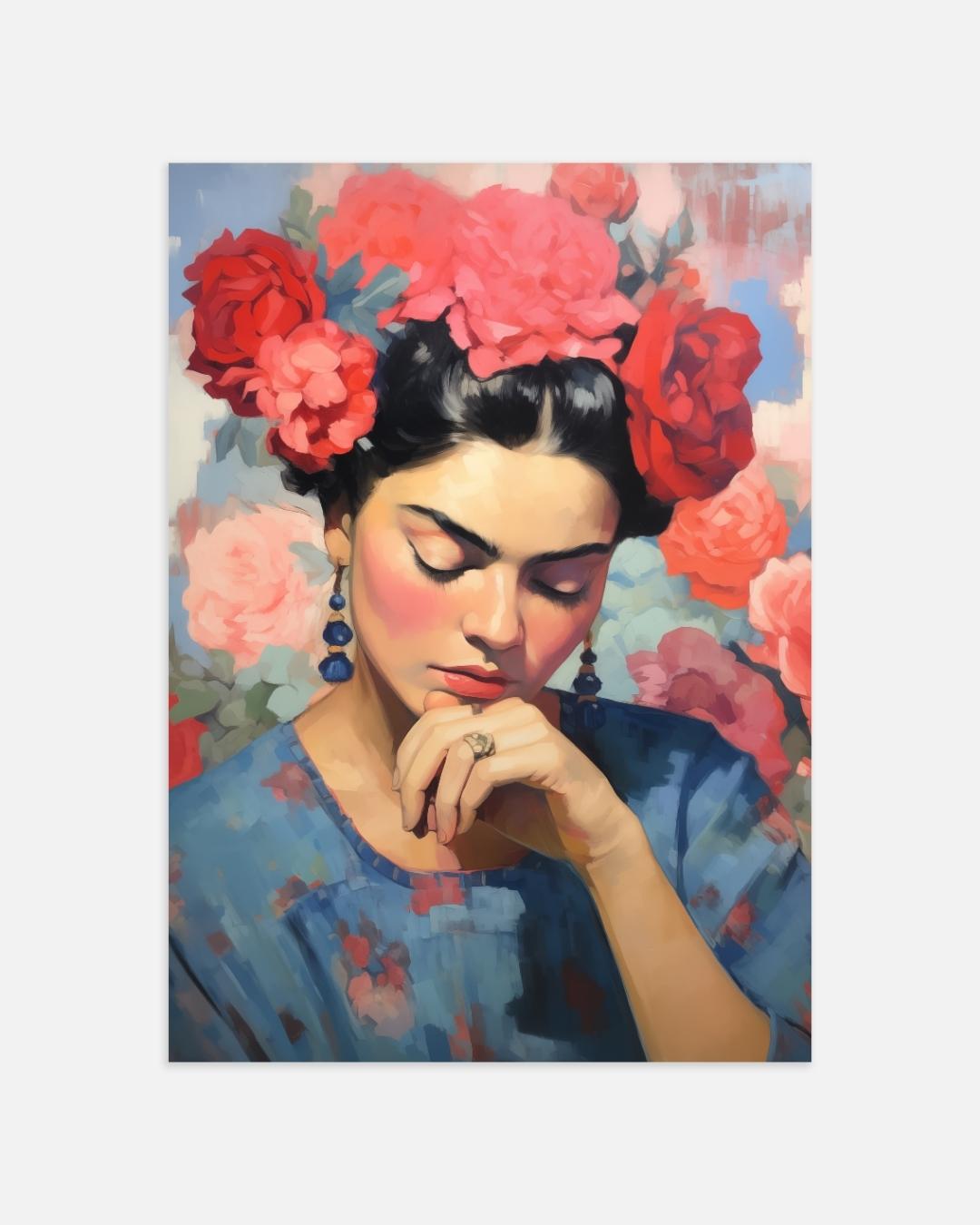 Dromerige vrouw met bloemenkroon Poster