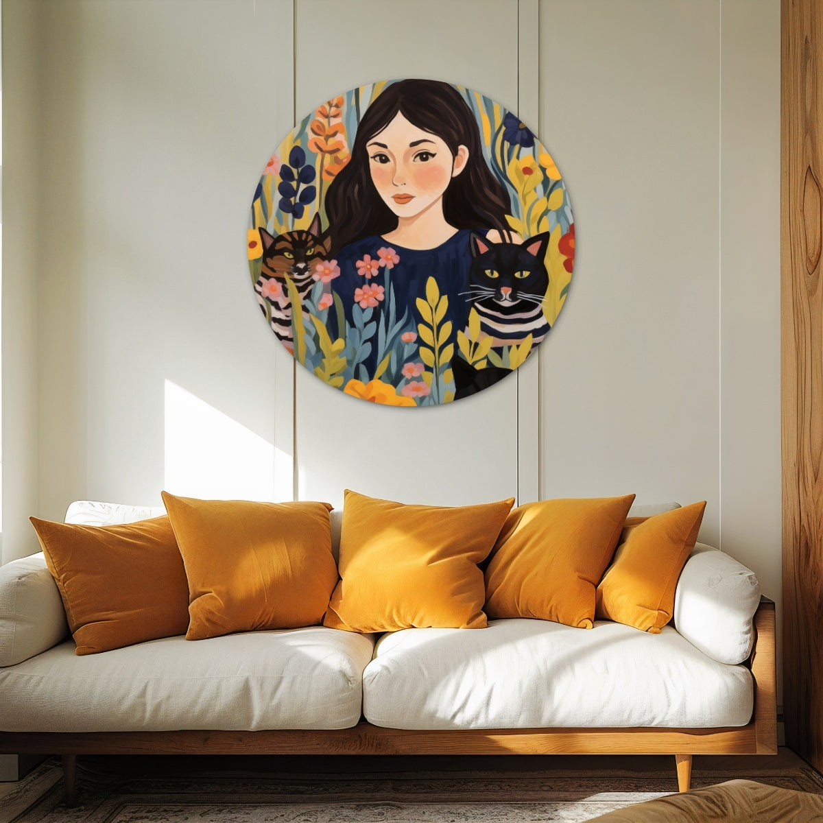 Meisje met Katten Muurcirkel-WallArtistic