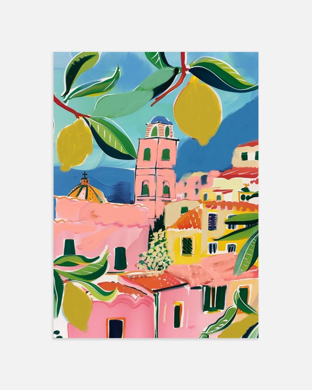 Zonnig mediterraan dorp Poster