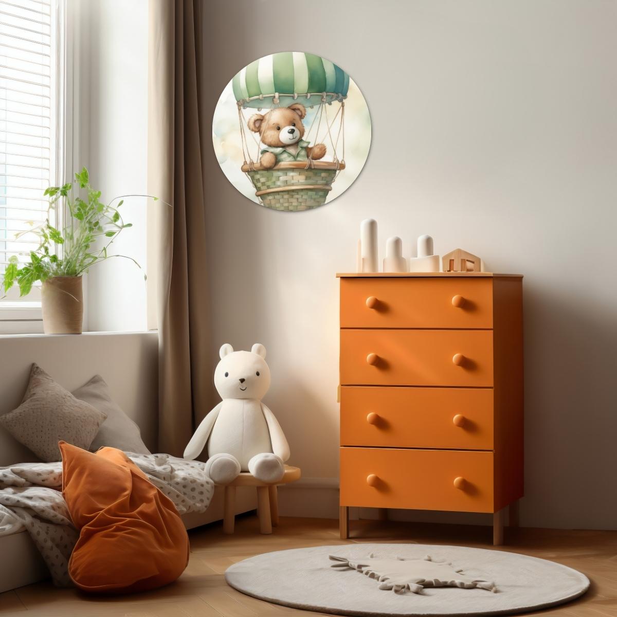 Teddy in luchtballon Muurcirkel-WallArtistic