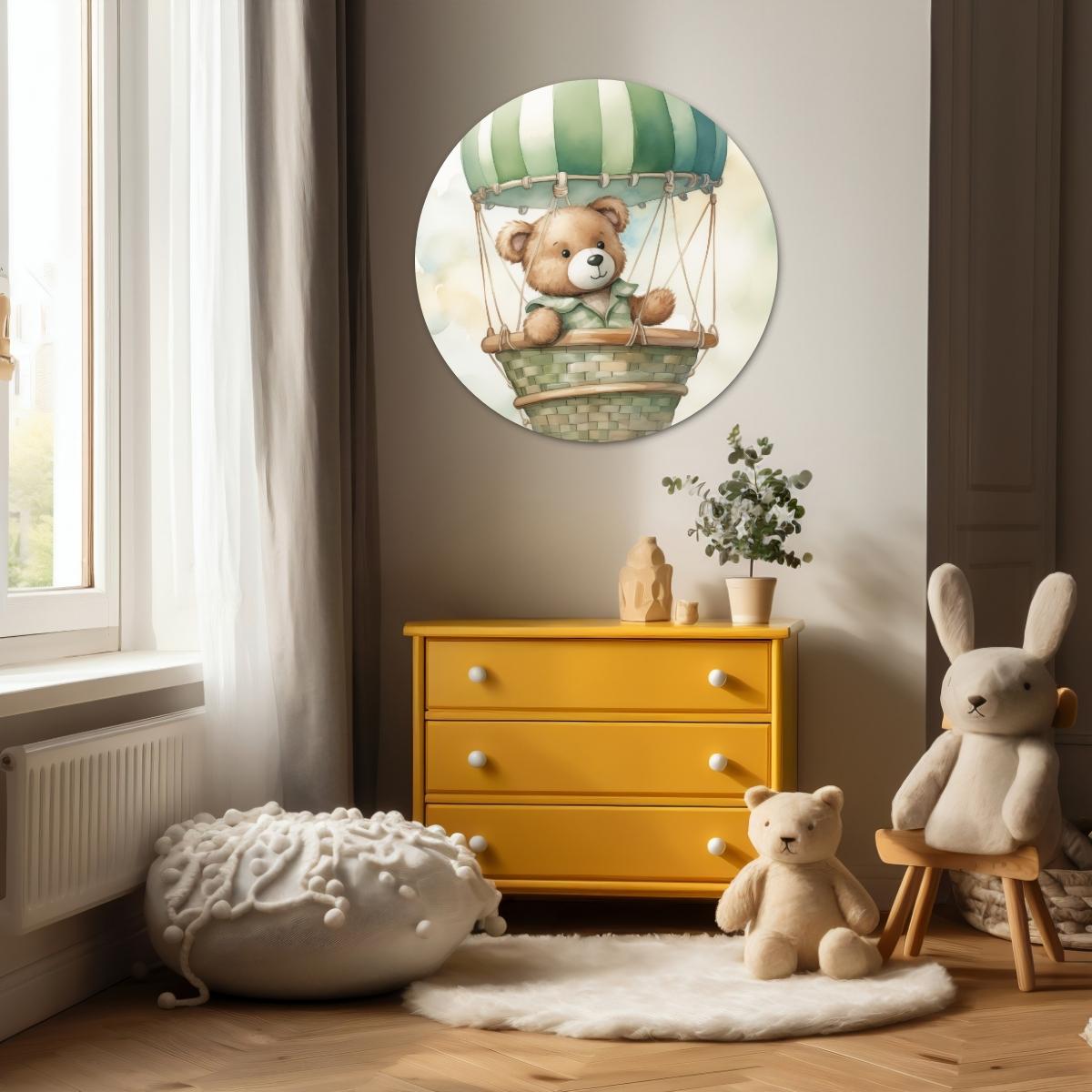Teddy in luchtballon Muurcirkel-WallArtistic