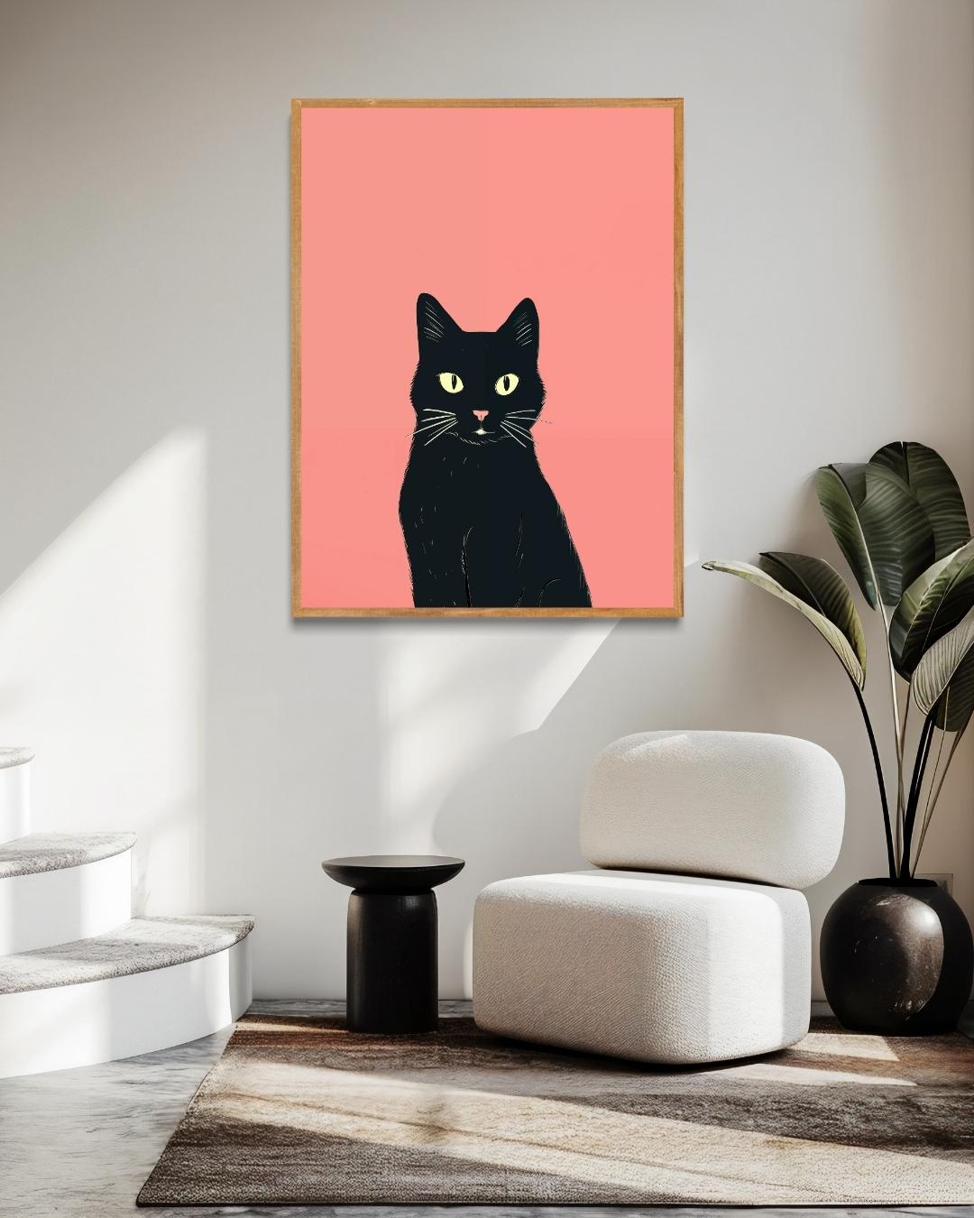 Schwarze Katze auf rosa Hintergrundplakat