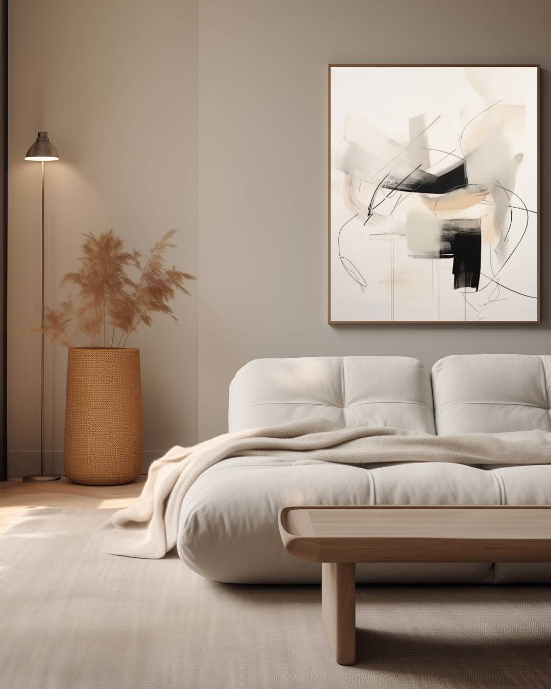 Abstracte compositie in zwart en beige Poster