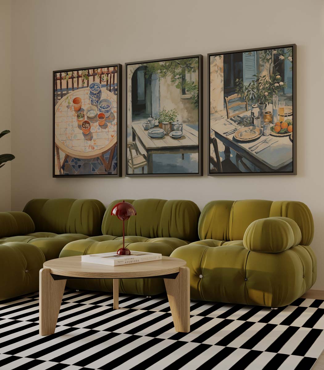 Mediterrane tafelscènes in olieverf Kunstwerk-canvas-dibond-plexiglas-wanddecoratie-WallArtistic