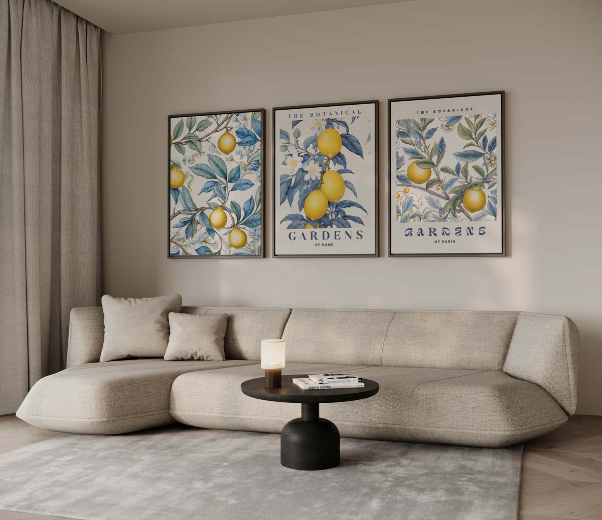 Botanische citroendrieluik met tekst 'THE BOTANICAL GARDENS' Kunstwerk-canvas-dibond-plexiglas-wanddecoratie-WallArtistic