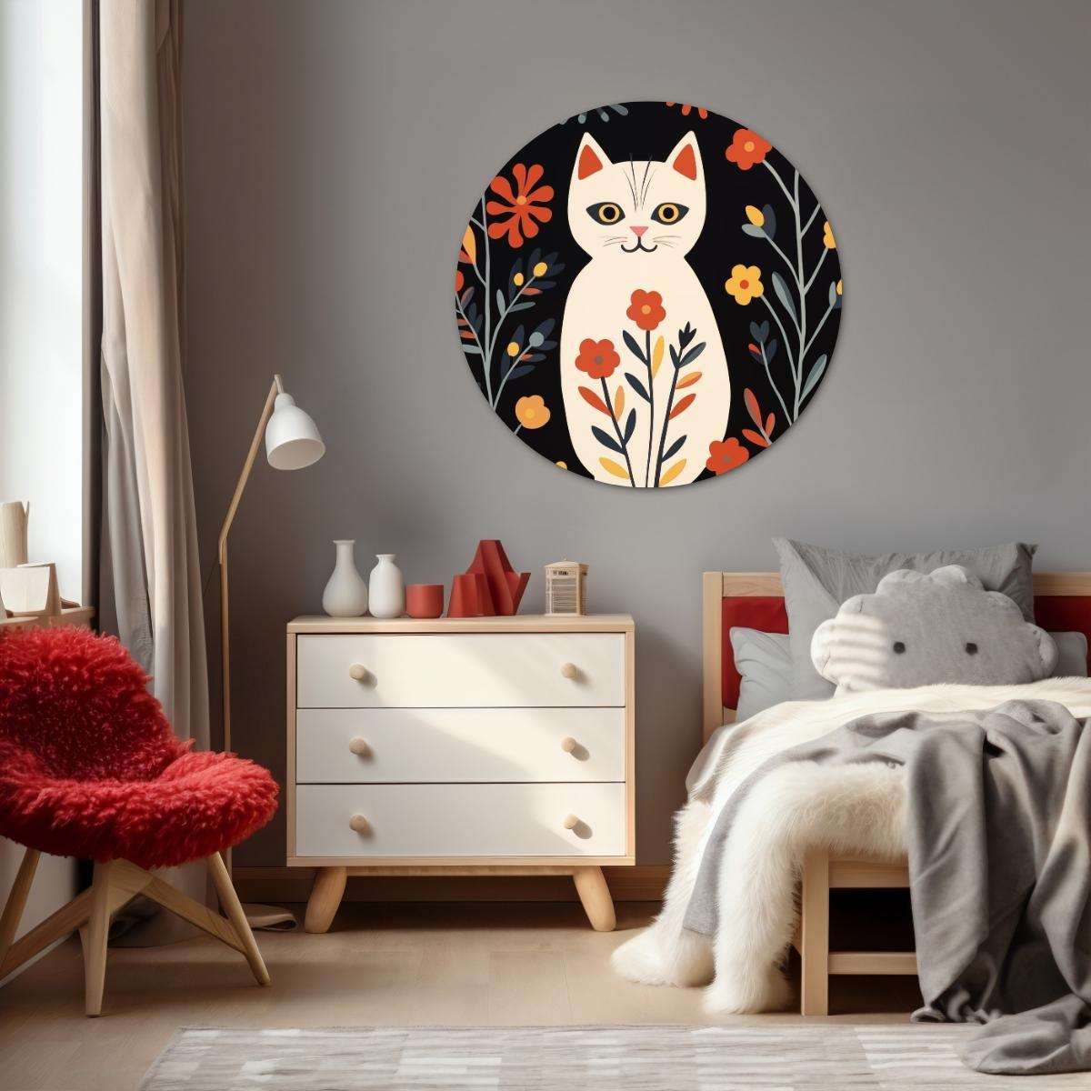 Bloemenkat Muurcirkel-WallArtistic