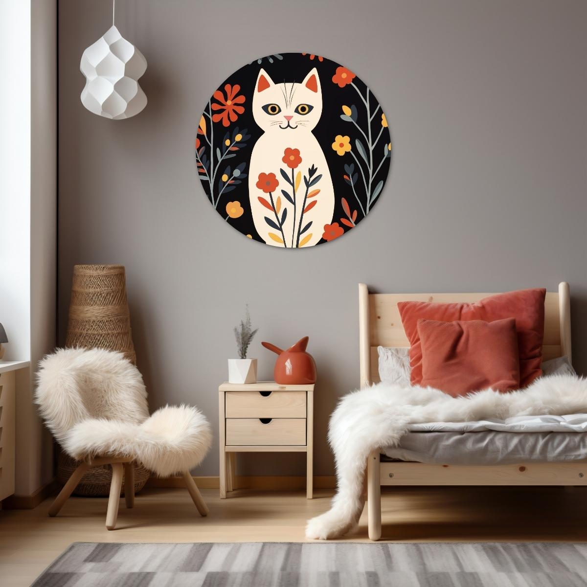 Bloemenkat Muurcirkel-WallArtistic