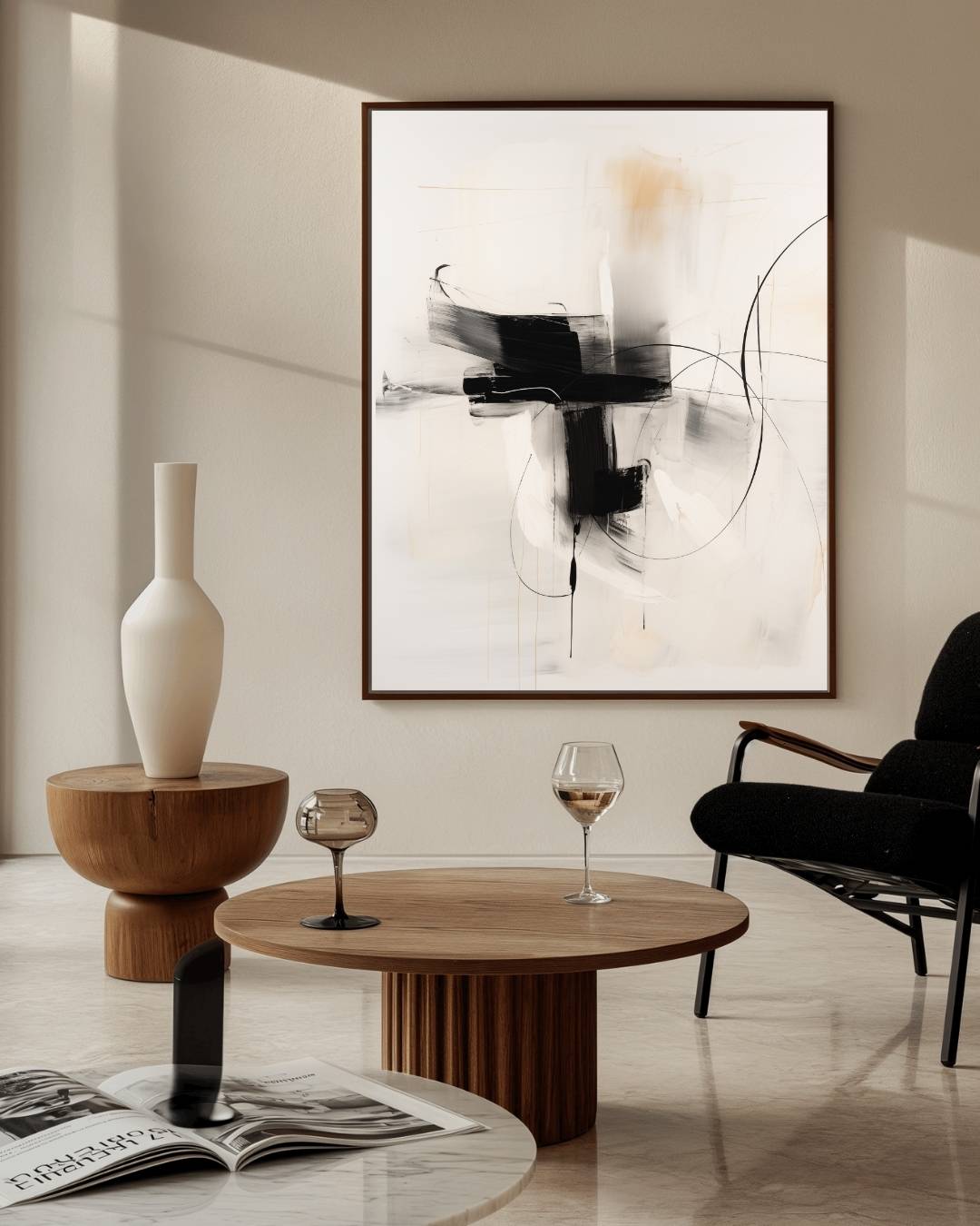 Abstracte balans in zwart en beige Poster