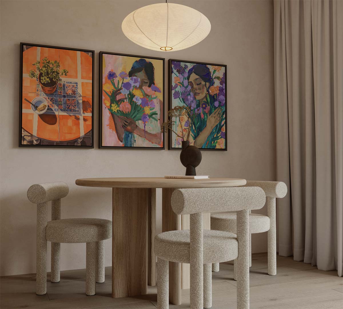 Bloemen en vrouwen in warme kleuren Kunstwerk-canvas-dibond-plexiglas-wanddecoratie-WallArtistic