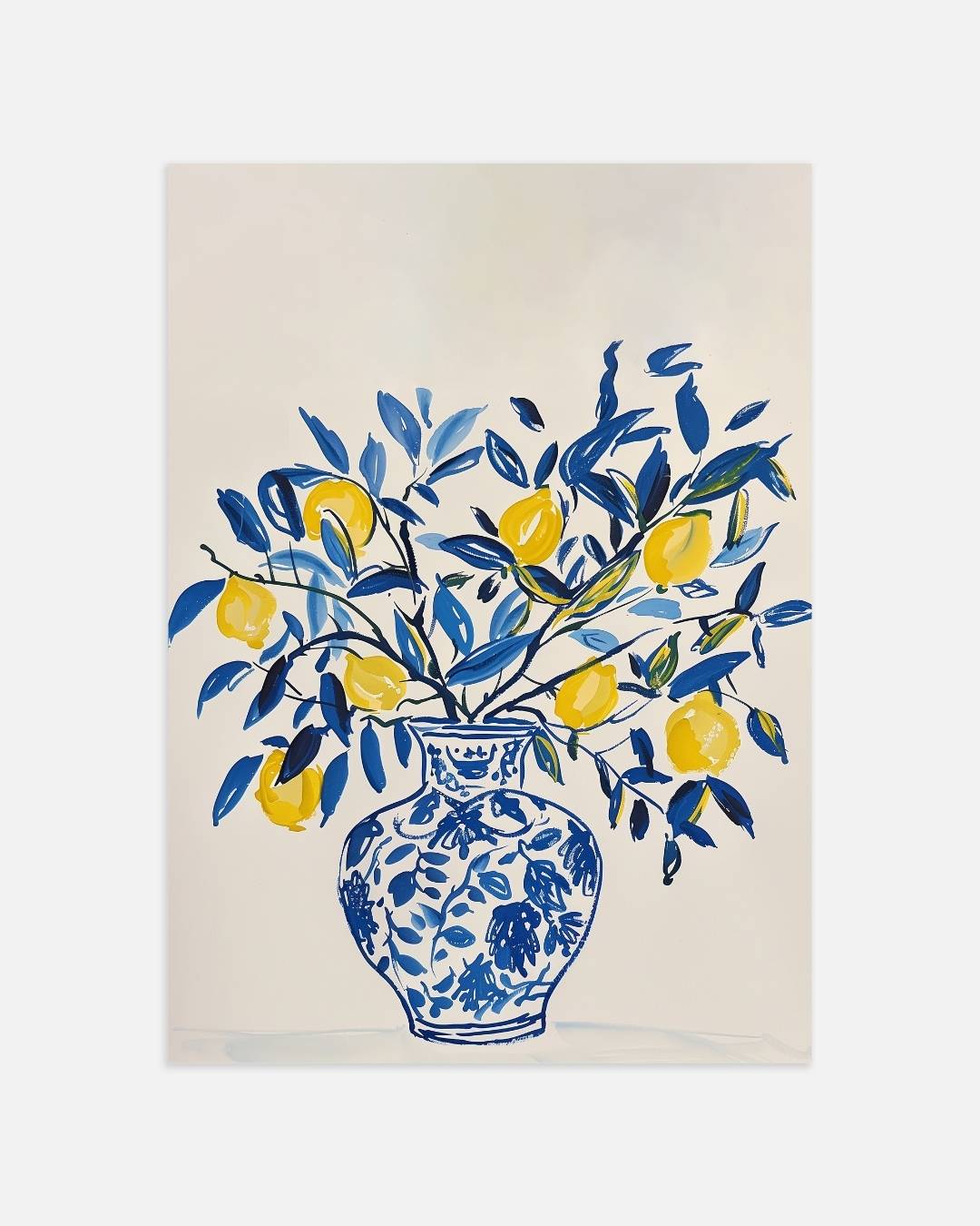 Blauwe vaas met citroenboom Poster