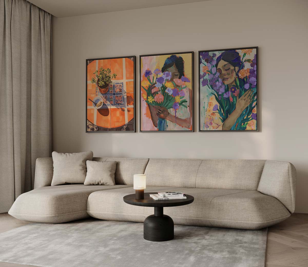 Bloemen en vrouwen in warme kleuren Kunstwerk-canvas-dibond-plexiglas-wanddecoratie-WallArtistic